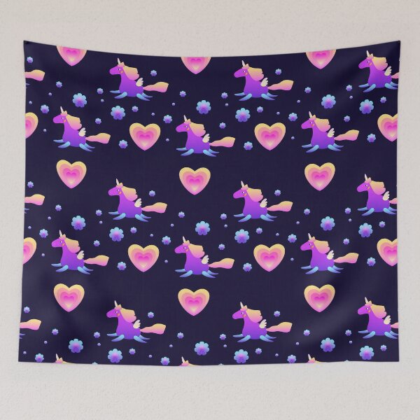 Item preview, Magical Purple Unicorn and Pegasus with Glowing Hearts designed and sold by SolutionsArt.