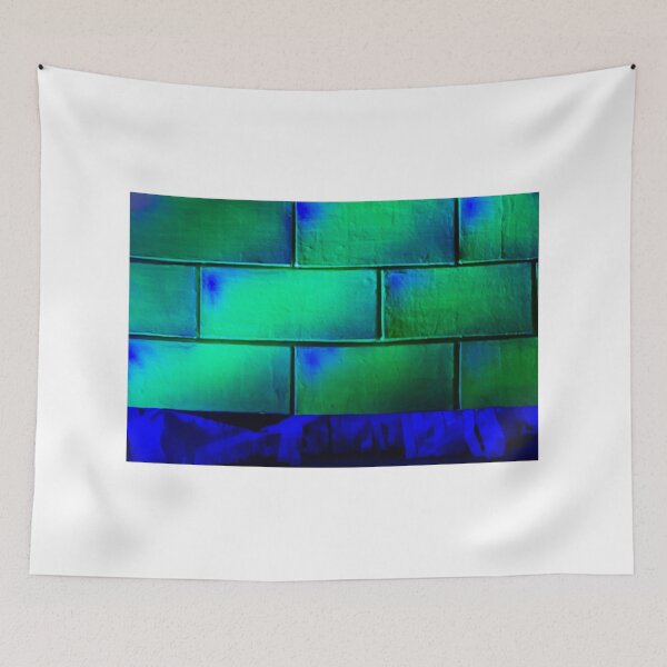 Item preview, Neon Green and Blue Brick Wall Texture With Abstract Glowing Lighting and Shadow Details designed and sold by Nmallia.