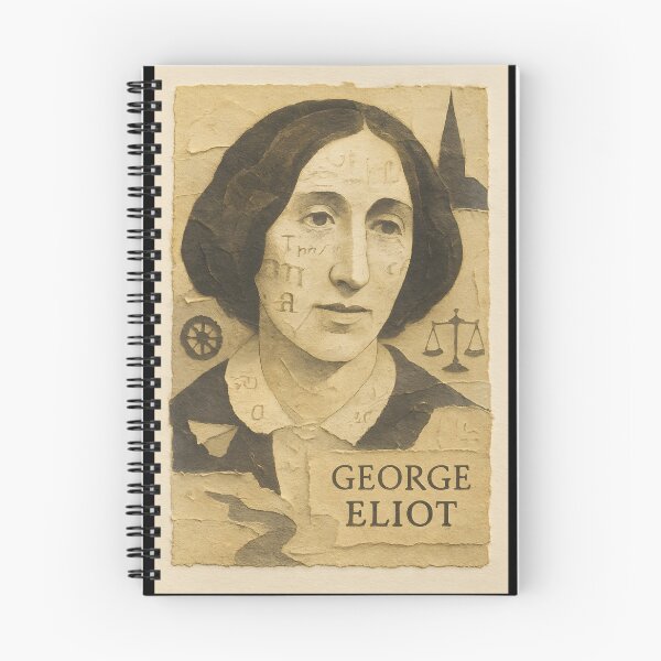 Item preview, George Eliot Abstract Collage – Victorian Industrial Portrait with Mill Wheels, Spindles & Ledger Textures designed and sold by Cosmopolis.