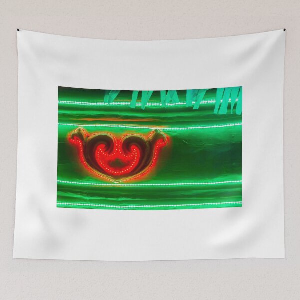 Item preview, Neon Christmas Lights Decoration With Red Heart Ornament and Green LED Strips Abstract Holiday Background designed and sold by Nmallia.