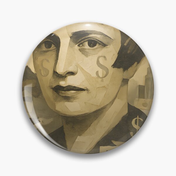 Item preview, Ayn Rand Abstract Collage Portrait – Gilded Skyscrapers, Blueprint Vellum, Industrial Modernist Art designed and sold by Cosmopolis.