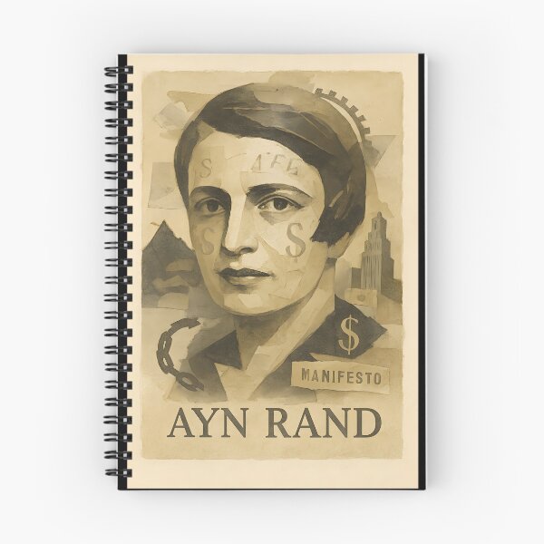 Item preview, Ayn Rand Abstract Collage Portrait – Gilded Skyscrapers, Blueprint Vellum, Industrial Modernist Art designed and sold by Cosmopolis.