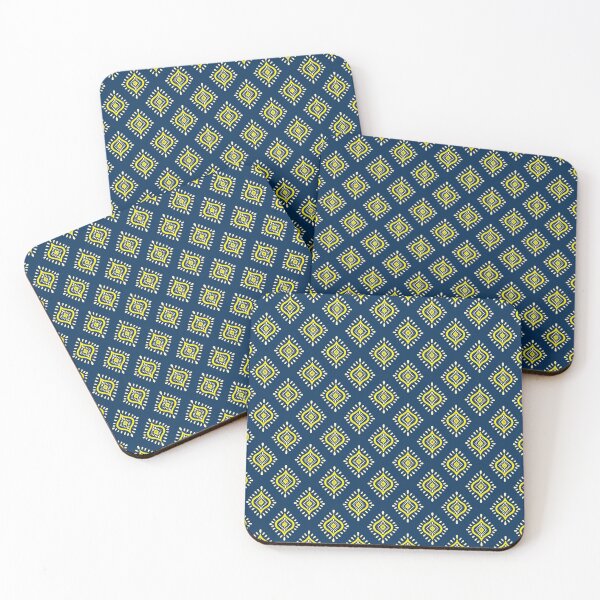 Item preview, Abstract Yellow and Navy Blue Ikat Geometric Ethno Pattern designed and sold by SolutionsArt.