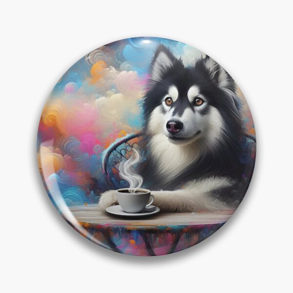 Item preview, Black Long Haired Husky Dog Drinking Coffee designed and sold by The Coffee Critters.
