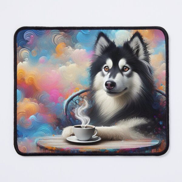 Item preview, Black Long Haired Husky Dog Drinking Coffee designed and sold by The Coffee Critters.