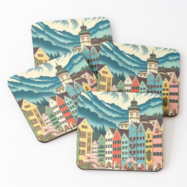 Item preview, Innsbruck Austria Ukiyo-e Art Print - Japanese Woodblock Style Alpine Landscape Wall Art designed and sold by Vandy Fullam.