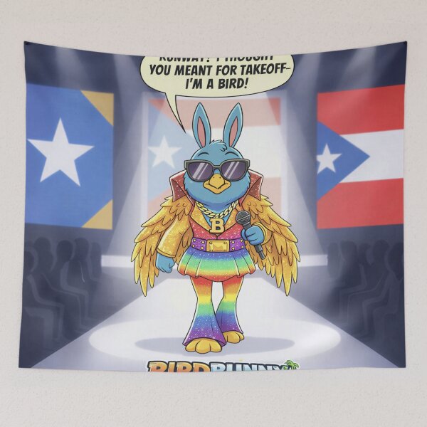 Item preview, Bird Bunny Joins Fashion "Runway? I Thought You Meant For Takeoff I'm A Bird!" Funny LGBTQ Pride Cartoon designed and sold by SammyMorry.