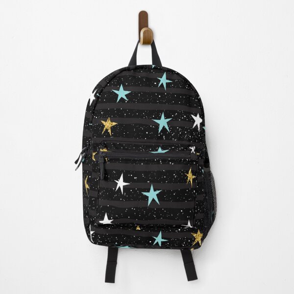 Item preview, Golden Glitter Stars and Pastel Mint Stripes on Black Background designed and sold by SolutionsArt.