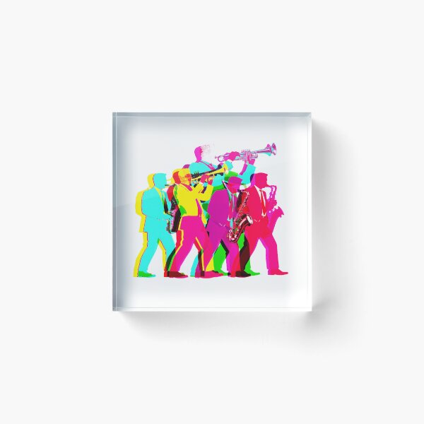 Item preview, Neon Jazz Ensemble Silhouette – Vibrant Pop Art Brass & Saxophone Band designed and sold by thebigleebowski.