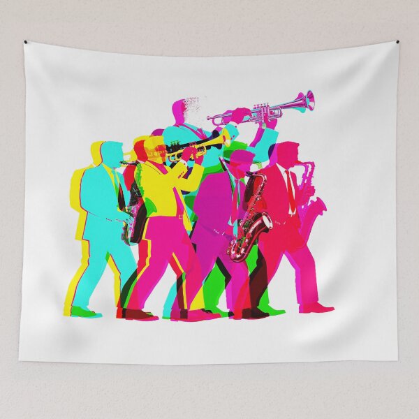Item preview, Neon Jazz Ensemble Silhouette – Vibrant Pop Art Brass & Saxophone Band designed and sold by thebigleebowski.