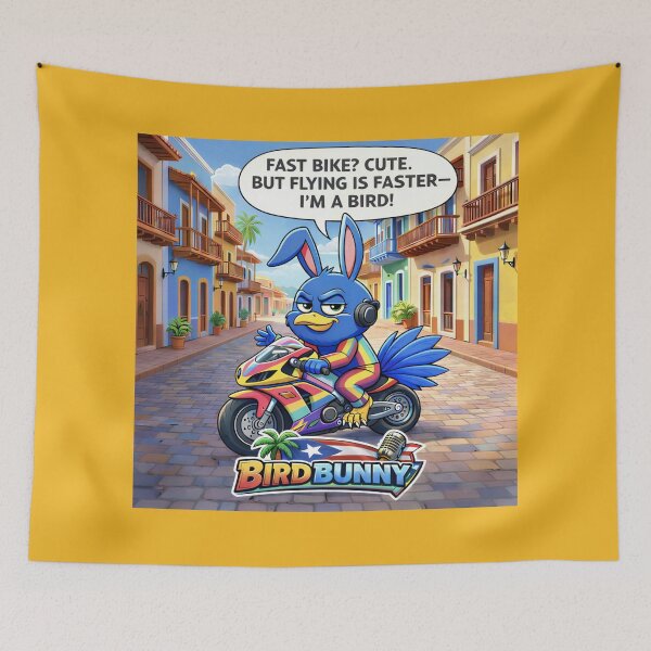 Item preview, Bird Bunny "Fast Bike? Cute. But Flying Is Faster I'm A Bird!" Funny Puerto Rico Street Cartoon designed and sold by SammyMorry.