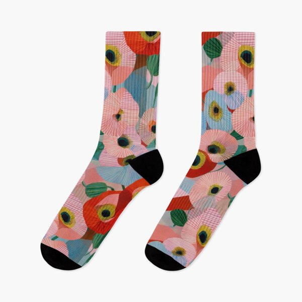 Item preview, Geometric Anemone Floral Pattern in Coral Pink Red and Blue Modern Botanical Seamless Pattern designed and sold by dawnleblanc55.