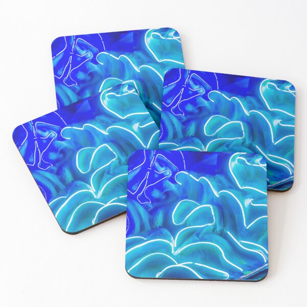 Item preview, Abstract Blue Neon Lights Installation With Fluid Curves and Luminous Wave Patterns in Close Up designed and sold by Nmallia.
