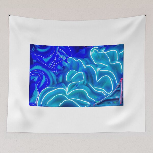 Item preview, Abstract Blue Neon Lights Installation With Fluid Curves and Luminous Wave Patterns in Close Up designed and sold by Nmallia.