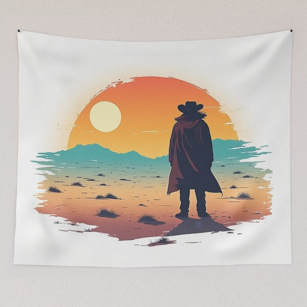 Item preview, Lonely Cowboy Sunset Silhouette – Wild West Desert Aesthetic Retro Western Art by NegarTv Designs designed and sold by NegarTv Designs.