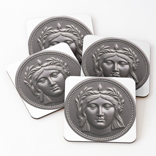 Item preview, Elegant woman's face on ornate metal medallion with laurel wreath designed and sold by Creative88Art.