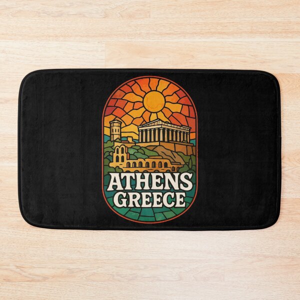 Item preview, Athens Greece Retro Stained Glass Art Travel designed and sold by TomFrontierArt.