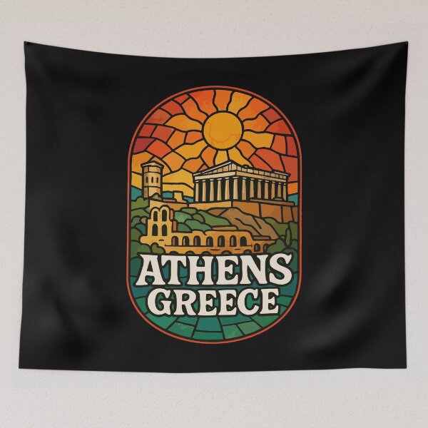 Item preview, Athens Greece Retro Stained Glass Art Travel designed and sold by TomFrontierArt.