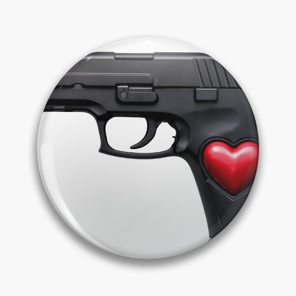 Item preview, Black pistol with red heart on grip symbolizing love and weapon designed and sold by Creative88Art.