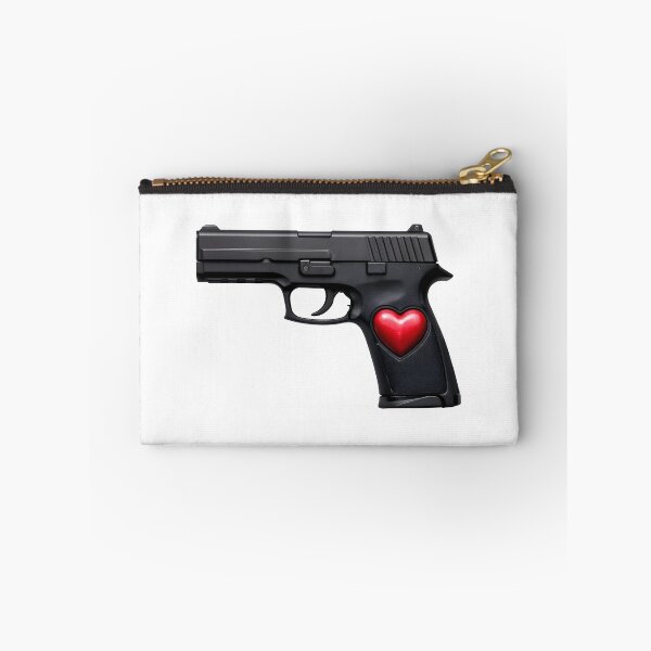 Item preview, Black pistol with red heart on grip symbolizing love and weapon designed and sold by Creative88Art.