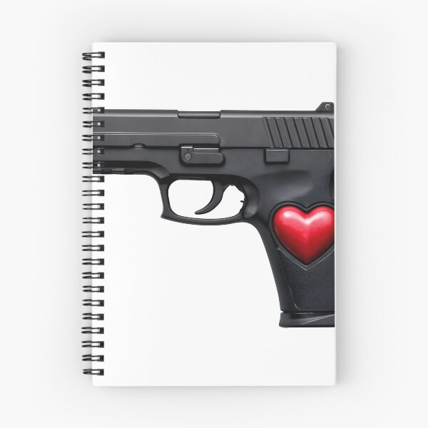 Item preview, Black pistol with red heart on grip symbolizing love and weapon designed and sold by Creative88Art.