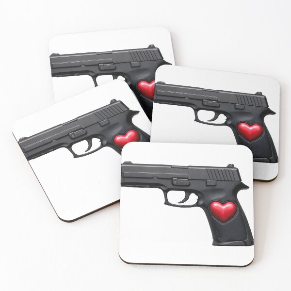 Item preview, Black pistol with red heart on grip symbolizing love and weapon designed and sold by Creative88Art.
