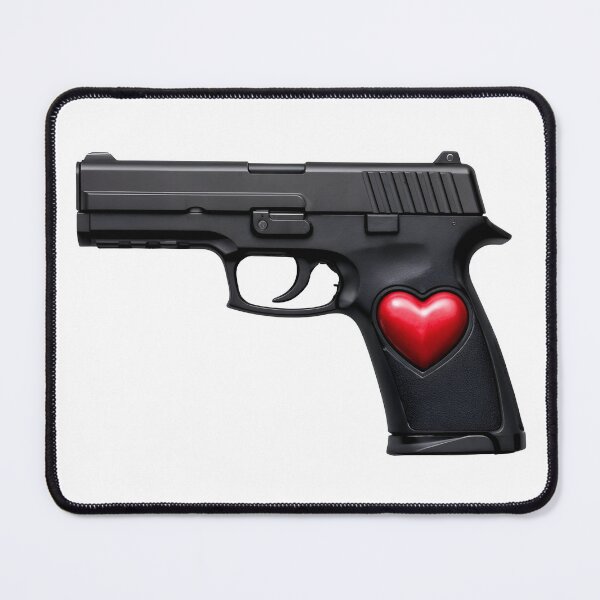Item preview, Black pistol with red heart on grip symbolizing love and weapon designed and sold by Creative88Art.