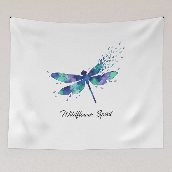 Item preview, "Modern Abstract Dragonfly: Deconstructed Blue & Teal Wings with Wildflower Spirit Quote" designed and sold by Blue Bird  Designs.