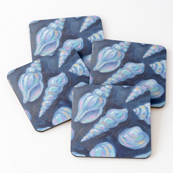 Item preview, Iridescent Seashell Painting in Blue and Pink, Coastal Impressionism designed and sold by matchakpop.