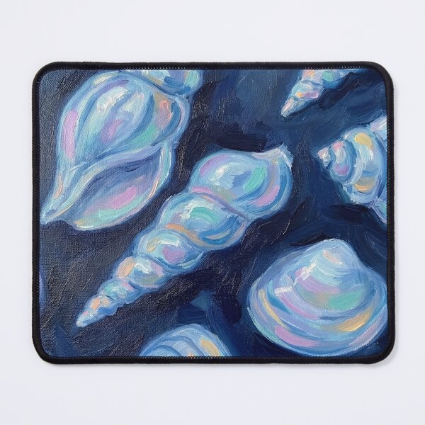 Item preview, Iridescent Seashell Painting in Blue and Pink, Coastal Impressionism designed and sold by matchakpop.