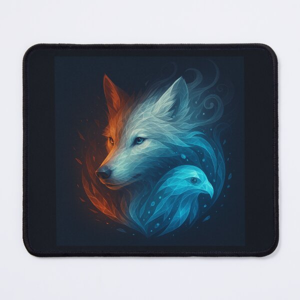 Item preview, Wolf and Falcon Wall Art – ElementaLoom Duality Fire and Water Wildlife Print designed and sold by GeoWild Designs.