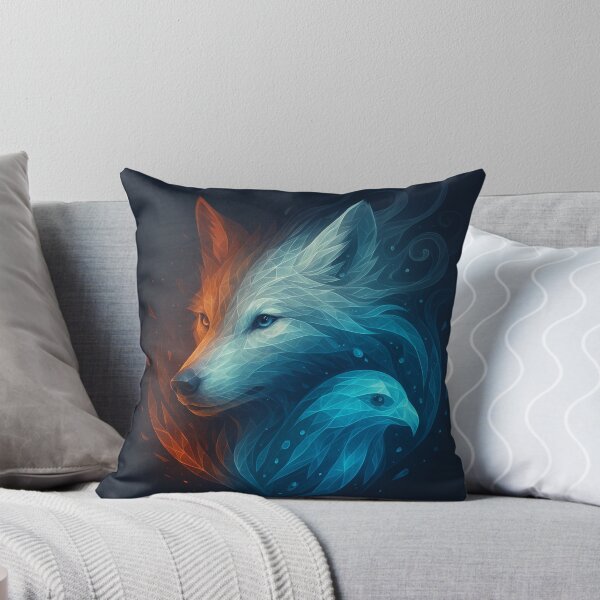 Item preview, Wolf and Falcon Wall Art – ElementaLoom Duality Fire and Water Wildlife Print designed and sold by GeoWild Designs.