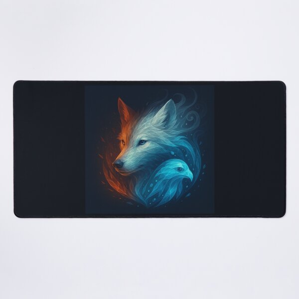 Item preview, Wolf and Falcon Wall Art – ElementaLoom Duality Fire and Water Wildlife Print designed and sold by GeoWild Designs.