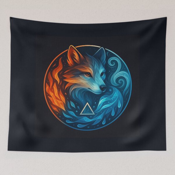 Item preview, Wolf Wall Art – ElementaLoom Fire Water and Air Spirit Wildlife Print designed and sold by GeoWild Designs.