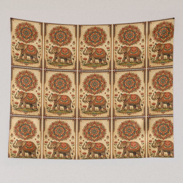 Item preview, Royal Indian Elephant Mandala Wall Art – Traditional Folk Decor Print designed and sold by Fashionhouse360.