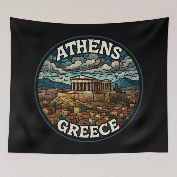 Item preview, Athens Greece Travel Stained Glass Art designed and sold by TomFrontierArt.