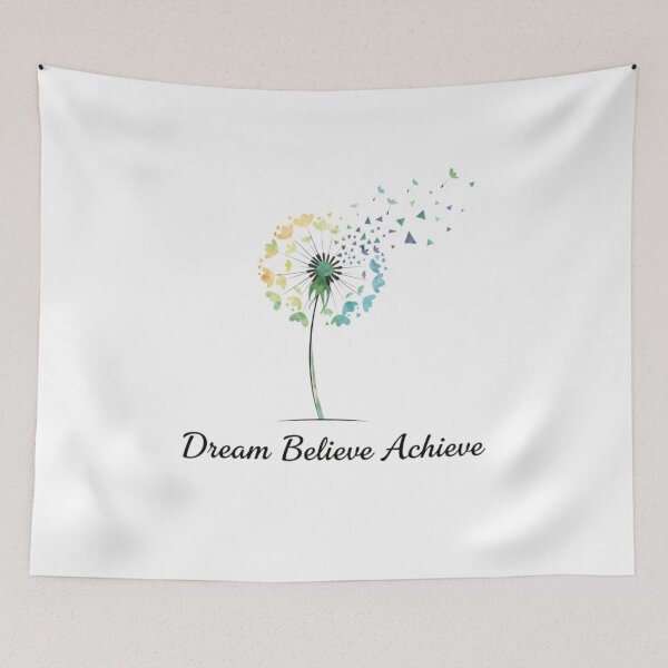Item preview, "Modern Dandelion Design: Geometric Shattered Seeds with Motivational Quote 'Dream Believe Achieve'" designed and sold by Blue Bird  Designs.