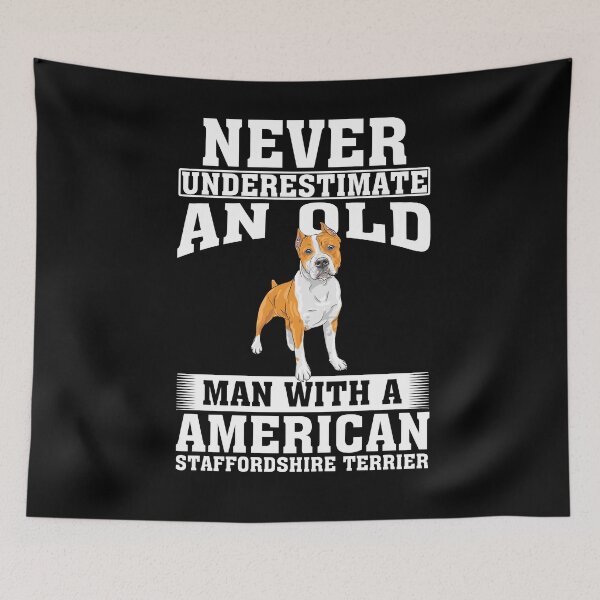 Item preview, Never Underestimate an Old Man with American Staffordshire Terrier designed and sold by CosmoKitsch.