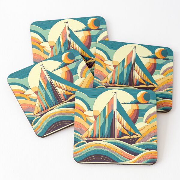 Item preview, Geometric Sailboat in Retro Waves designed and sold by InkSmithery.