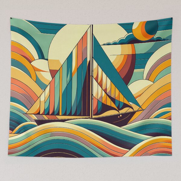 Item preview, Geometric Sailboat in Retro Waves designed and sold by InkSmithery.