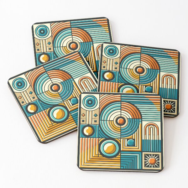 Item preview, Retro Geometric Circles and Stripes Abstract Grid designed and sold by InkSmithery.