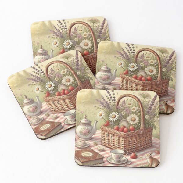 Item preview, Storybook Strawberry Picnic Tea – Cottagecore Art designed and sold by ArtFreshStudio.