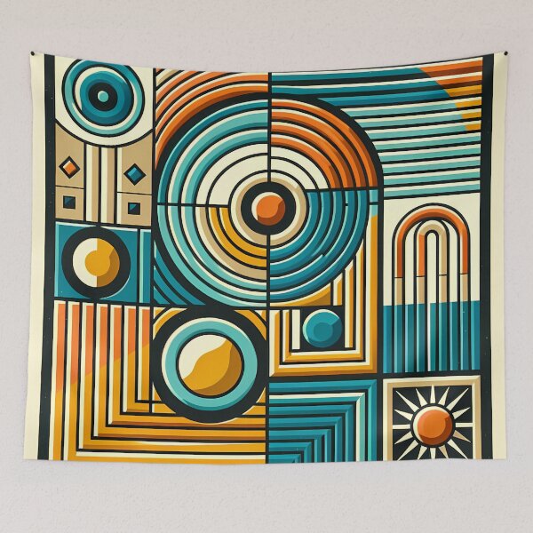 Item preview, Retro Geometric Circles and Stripes Abstract Grid designed and sold by InkSmithery.