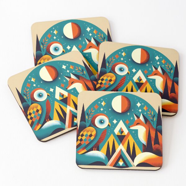 Item preview, Geometric Owl and Fox Under a Moonlit Sky designed and sold by InkSmithery.