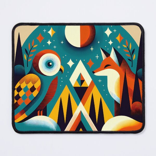 Item preview, Geometric Owl and Fox Under a Moonlit Sky designed and sold by InkSmithery.