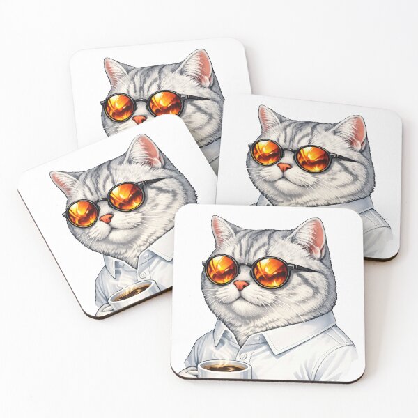 Item preview, Coffee Break Cat in Fire Glasses designed and sold by NewOldArtsy.