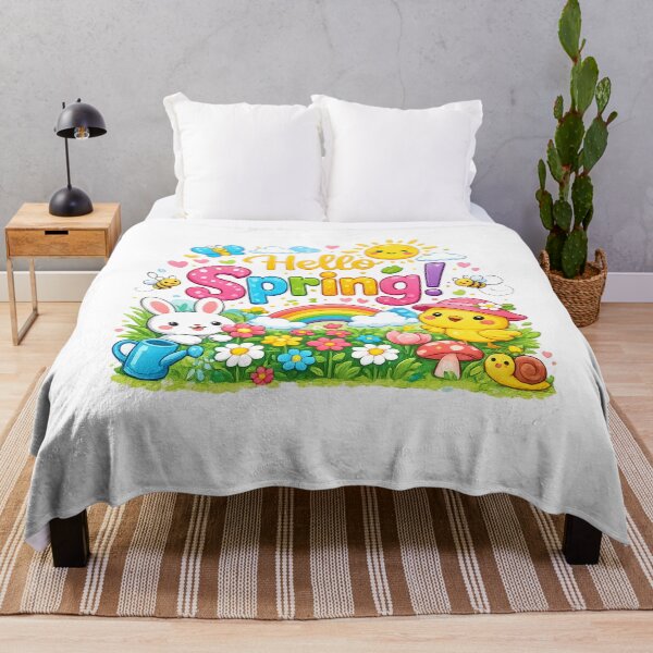 Item preview, Whimsical "Hello Spring" Illustration with Bunny and Chick designed and sold by ToonyTeez.