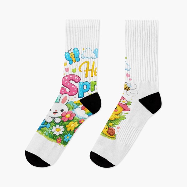 Item preview, Whimsical "Hello Spring" Illustration with Bunny and Chick designed and sold by ToonyTeez.