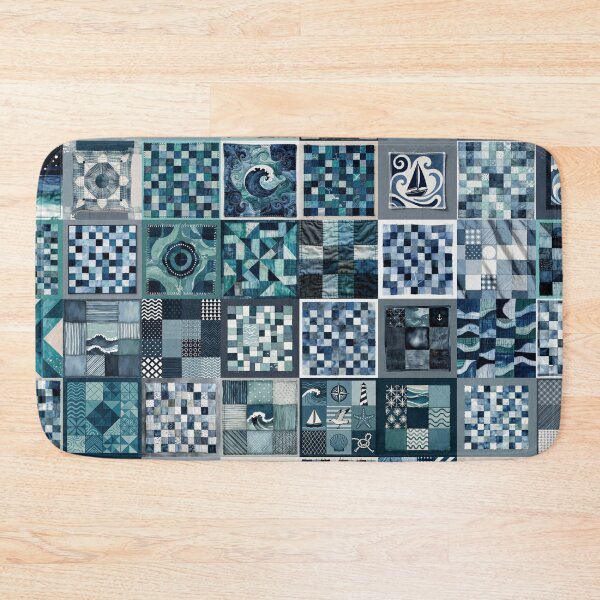 Item preview, Coastal Patchwork Quilted Look - Faux Patchwork Print Granny Squares 2/4 designed and sold by Beachy.