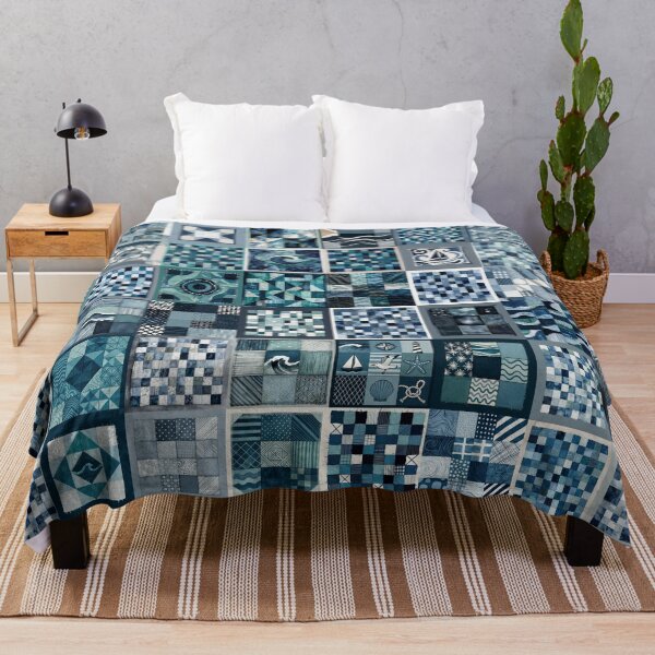Item preview, Coastal Patchwork Quilted Look - Faux Patchwork Print Granny Squares 2/4 designed and sold by Beachy.